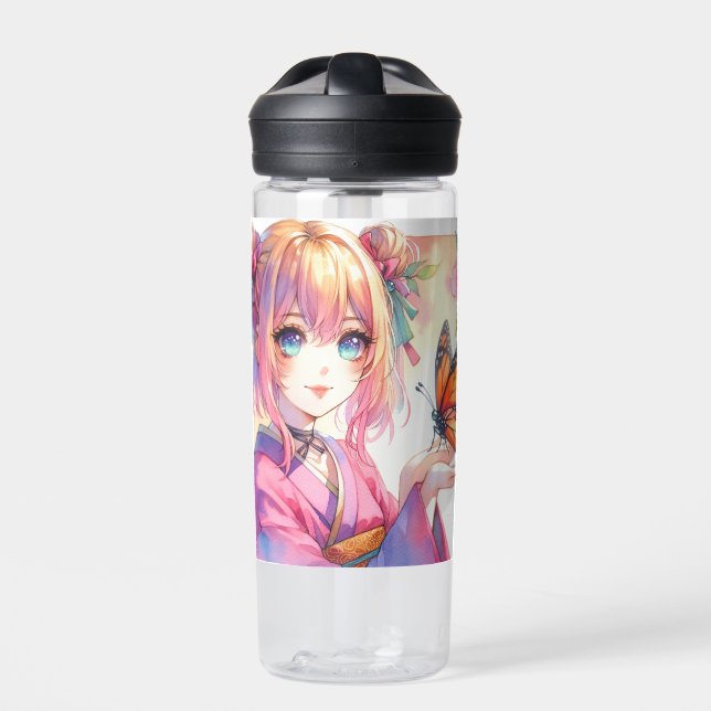 Anime Girl Holding a Butterfly Personalisiert Trinkflasche (Vorderseite)