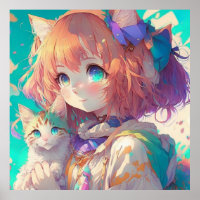 Anime Girl Holding an Adorable Kitten