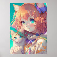 Anime Girl Holding an Adorable Kitten