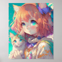 Anime Girl Holding an Adorable Kitten
