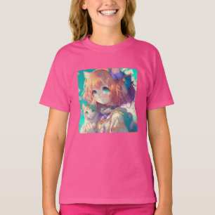 Anime Girl Holding an Adorable Kitten T-Shirt