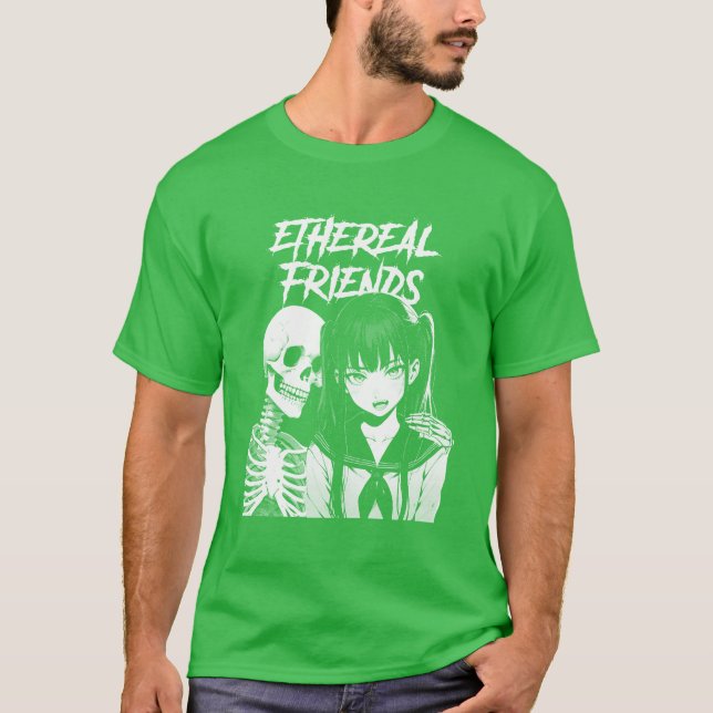 Anime Girl Horror Skelett ätherische Freundin Vint T-Shirt (Vorderseite)