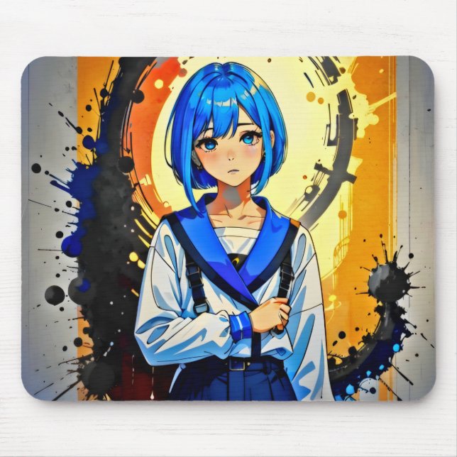 Anime Girl in Blue Mousepad (Vorne)