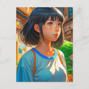 Anime Girl in der Stadt   BEHALTEND TOUCH Postkarte