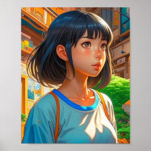 Anime Girl in der Stadt Künstlerisch Poster