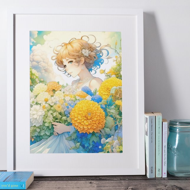 Anime Girl in Gelb und Blumen Poster (Von Creator hochgeladen)