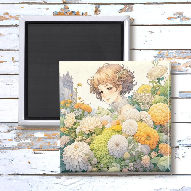Anime Girl in Gelben Blumen Magnet (Von Creator hochgeladen)