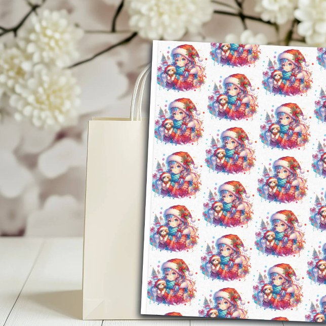 Anime Girl in Weihnachtsmannmütze Wasserfarben Wei Seidenpapier (Von Creator hochgeladen)