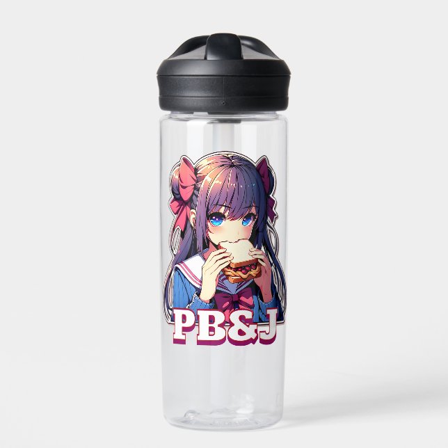 Anime Girl isst ein PB&J Sandwich Trinkflasche (Vorderseite)