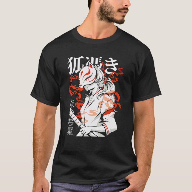 Anime Girl Kawaii Kitsune Maske T-Shirt (Vorderseite)