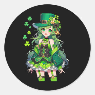 Anime Girl Kawaii Leprechaun Girl Runder Aufkleber