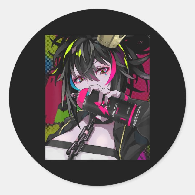 Anime Girl Kawaii Waifu Aesthetic Japanese Otaku  Runder Aufkleber (Vorderseite)