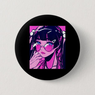 Anime Girl Kawaii Waifu Pink Ästhetik Japanischer Button