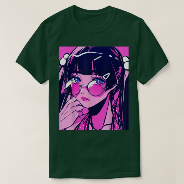 Anime Girl Kawaii Waifu Pink Ästhetik Japanischer  T-Shirt (Design vorne)