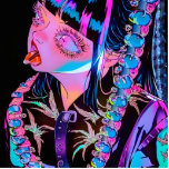 Anime Girl klebt ihre Zunge raus Freistehende Fotoskulptur<br><div class="desc">Ein cooles Anime-Mädchen,  das sich die Zunge herausklemmt. Sie ist in Schwarz-Neon-Farben dargestellt.</div>