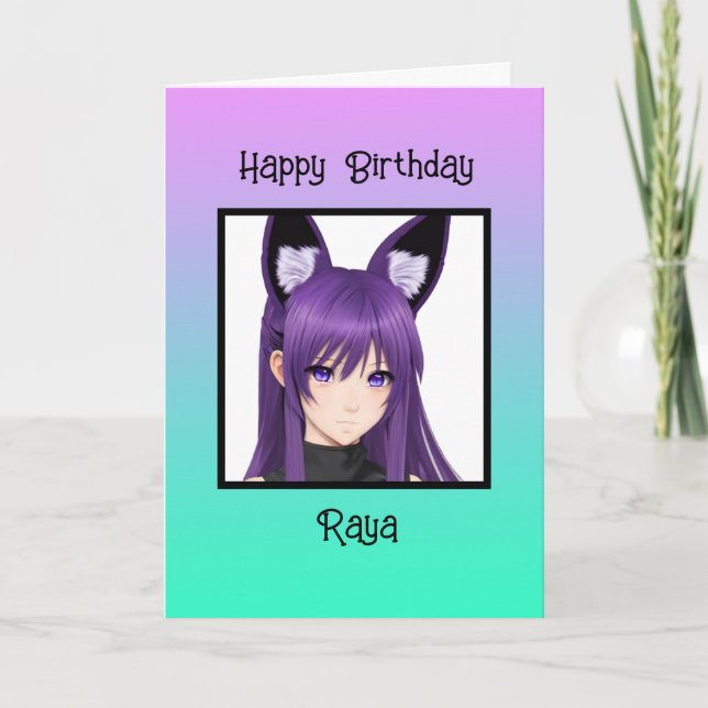 Anime Girl Lila Geburtstag Personalisiert Karte (Vorderseite)