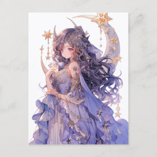 Anime Girl Lila Moon Princess Fantasy Art Postkarte