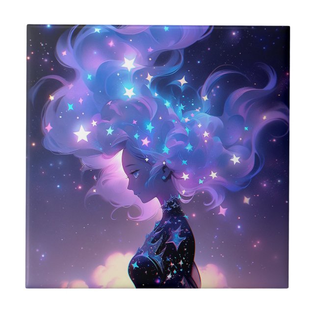 Anime Girl Made of Stars Fliese (Vorderseite)