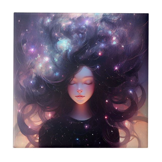 Anime Girl Made of Stars Fliese (Vorderseite)