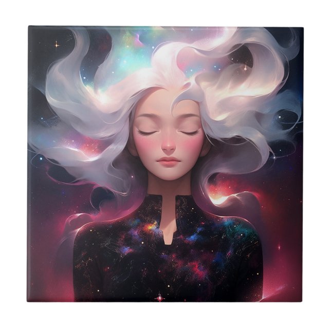 Anime Girl Made of Stars Fliese (Vorderseite)