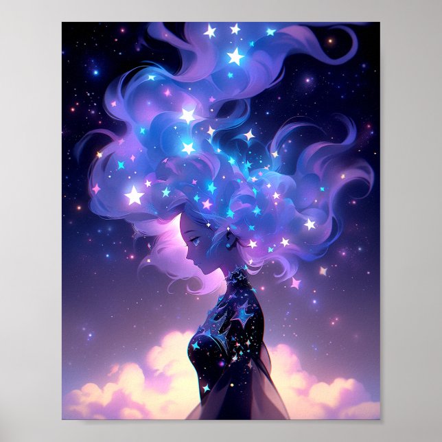 Anime Girl Made of Stars Poster (Vorne)