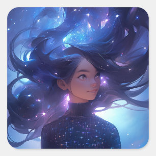 Anime Girl Made of Stars Quadratischer Aufkleber