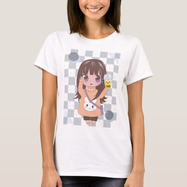 Anime Girl mit Blume T-Shirt (Vorderseite)
