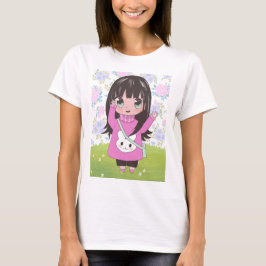 Anime Girl mit Blume T-Shirt