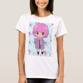 Anime Girl mit Blume T-Shirt
