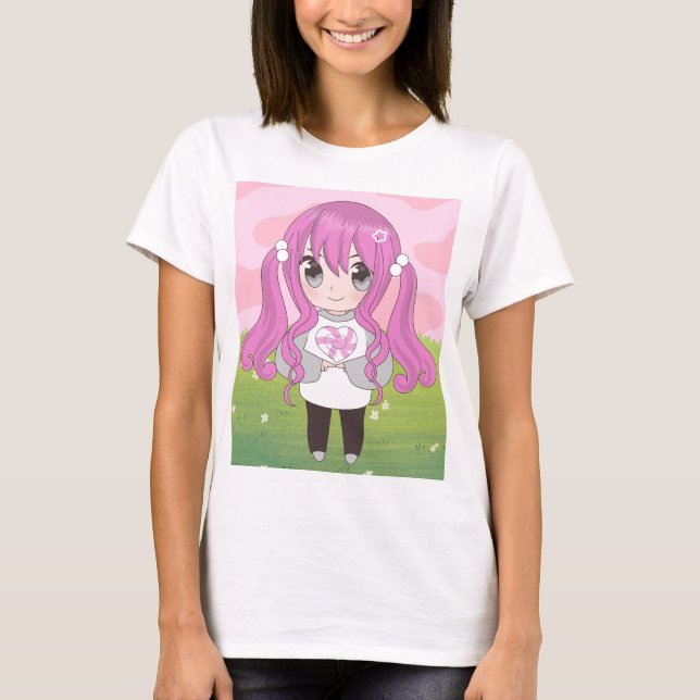 Anime Girl mit Blume T-Shirt (Vorderseite)