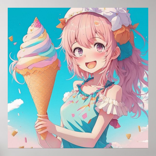 Anime Girl mit Cupcake Whimsical Poster (Vorne)