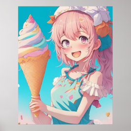 Anime Girl mit Cupcake Whimsical Poster