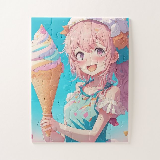 Anime Girl mit Cupcake Whimsical Puzzle (Vertikal)