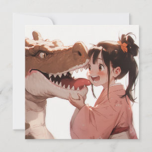 Anime Girl mit Dinosaur Friend