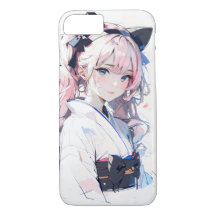 Anime Girl mit einem blauen Bogen auf ihrem Haar