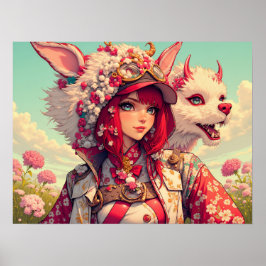 Anime Girl mit Fantasiewesen, postierend Poster