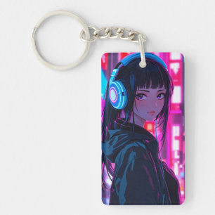 Anime Girl mit Headset im Cyberpunk Style Ke Schlüsselanhänger