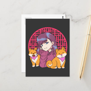 Anime Girl mit Hunden Postkarte
