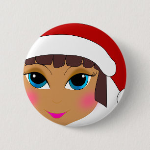 Anime Girl mit Hut des Weihnachtsmanns Button