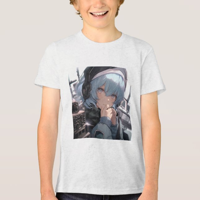 Anime Girl mit Kopfhörer Tri-Blend Shirt (Vorderseite)