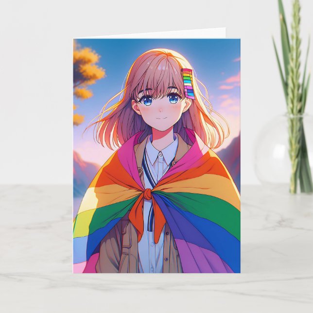 Anime Girl mit LGBTQIA+ Cape Blank Karte (Vorderseite)