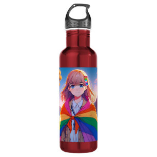Anime Girl mit LGBTQIA+ Cape Edelstahlflasche