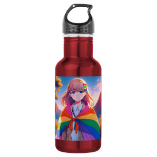 Anime Girl mit LGBTQIA+ Cape Edelstahlflasche