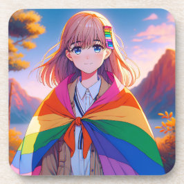 Anime Girl mit LGBTQIA+ Cape Getränkeuntersetzer