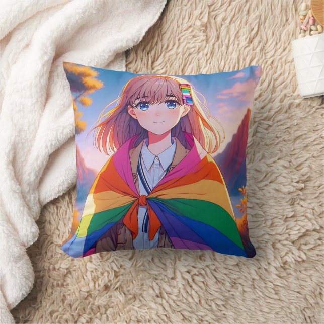Anime Girl mit LGBTQIA+ Cape Kissen (Decke)