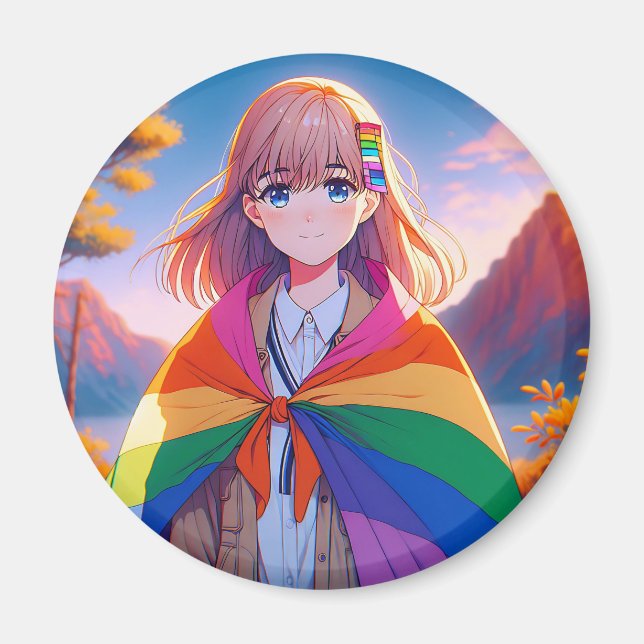 Anime Girl mit LGBTQIA+ Cape Magnet (Vorne)