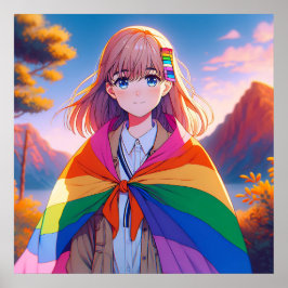 Anime Girl mit LGBTQIA+ Cape Poster