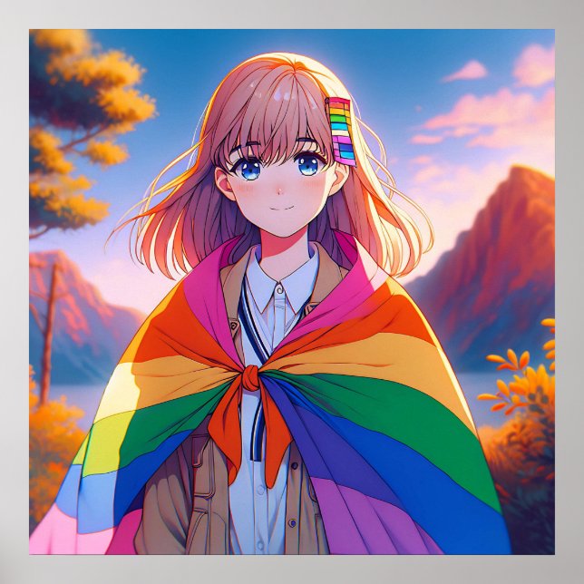 Anime Girl mit LGBTQIA+ Cape Poster (Vorne)