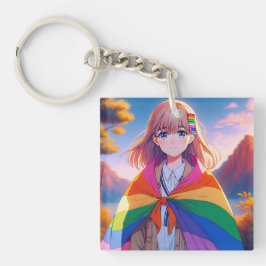 Anime Girl mit LGBTQIA+ Cape Schlüsselanhänger