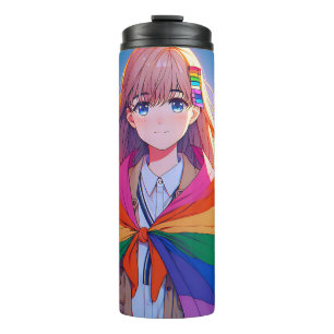 Anime Girl mit LGBTQIA+ Cape Thermosbecher